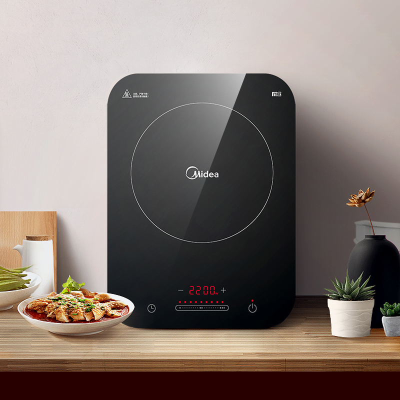 美的(Midea)电磁炉C22-WH2237家用新款2200W大功率大火力炒菜锅一体多功能火锅炉智能定时(汤锅+炒锅)