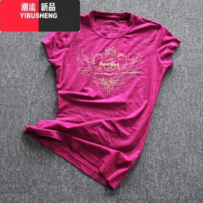 YIBUSHENGHR硬石摇滚短袖T恤女款季街头绣花复古字母圆领打底衫镶钻钉珠
