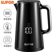 苏泊尔(SUPOR)SW-15S62A电水壶热水壶家用304不锈钢烧水壶控温双层开水壶自动断电黑色智能显温1.5升
