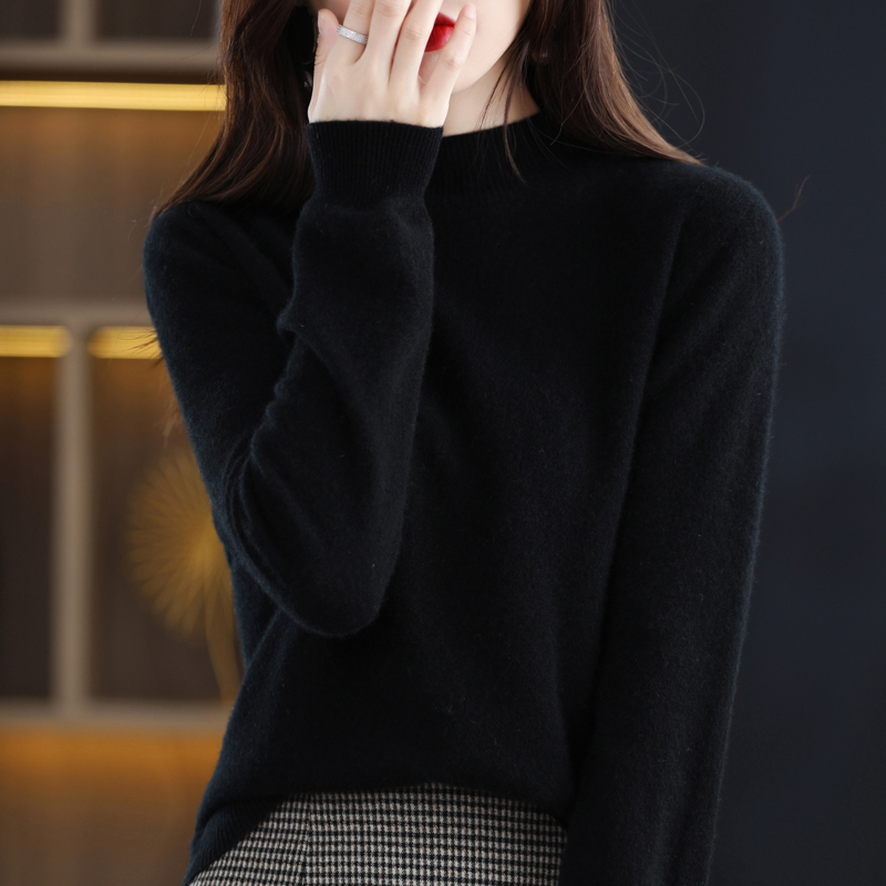 2025冬春新款无缝一体羊绒衫女修身针织打底衫半高领打底衫洋气100%纯羊毛套头毛衣针织上衣服羊毛衫内搭显瘦打底衫女