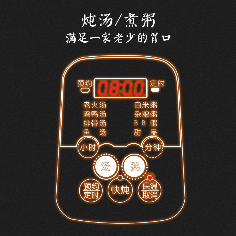天际DGD50-50ZWD紫砂电炖锅紫砂内胆单胆煮粥煲汤锅陶瓷家用砂锅全自动预约定时5L炖锅适用5-7人