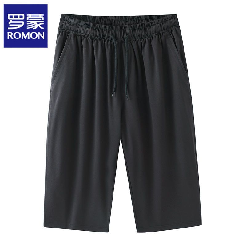 罗蒙短裤男夏季薄款松紧直筒宽松阔腿男士休闲冰丝速干运动七分裤