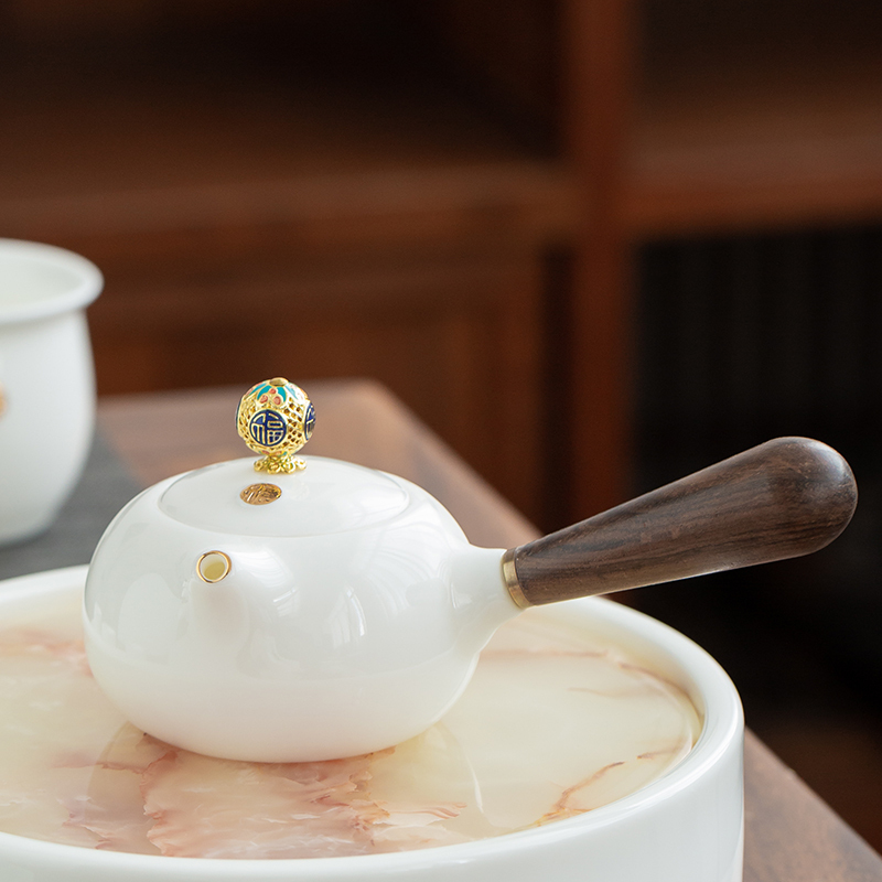 苏氏陶瓷(SUSHI CERAMICS)羊脂玉功夫茶具套装家用白瓷侧把壶17件整套礼盒装