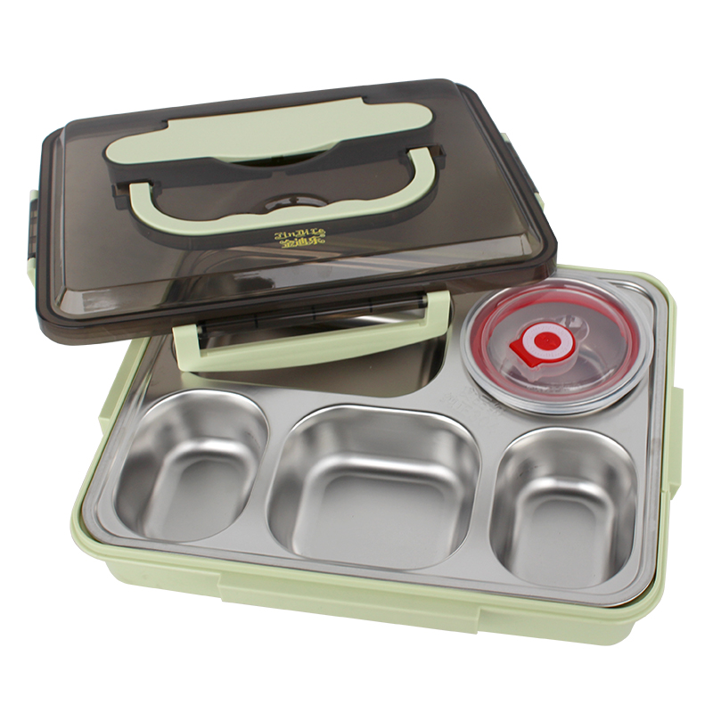 金迪乐不锈钢分格饭盒便当盒碗筷勺套装高清大图