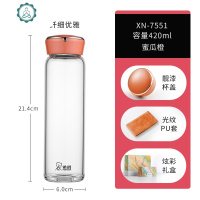 女士玻璃杯便携单层可爱小巧茶杯创意简约小清森系新夏天水杯 封后 XN-7551蜜瓜橙420ml-细长