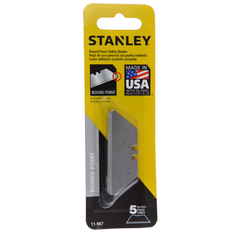 史丹利(STANLEY)美工刀重型割刀刀片工业级梯形刀片多功能牛角刀片勾型刀片5/10片 圆头刀片(x5) 11-987
