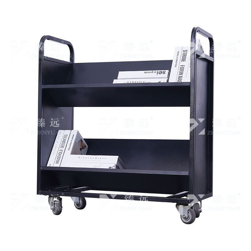 臻远 ZY4092910 档案室推车图书馆小推车手推车 2层V型书车黑色