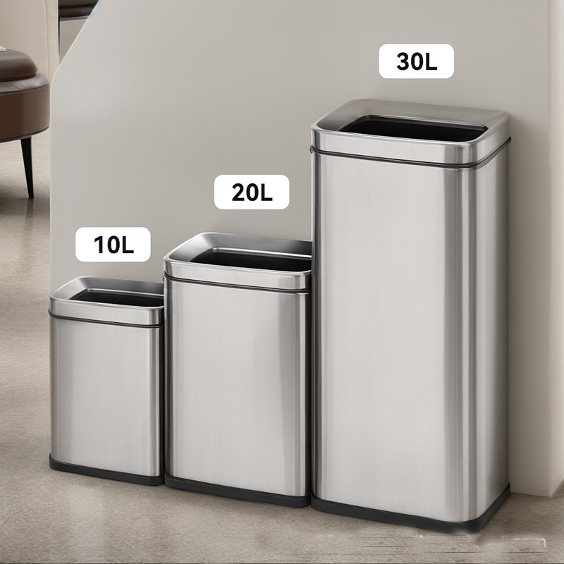 田园思 方形不锈钢翻盖垃圾桶 20L 个高清大图
