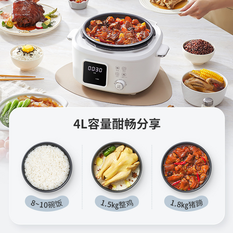德国蓝宝魔方电压力锅高压锅家用4L多功能煮饭煲自动泄压可拆上盖火锅一机多用BP-YL01双胆