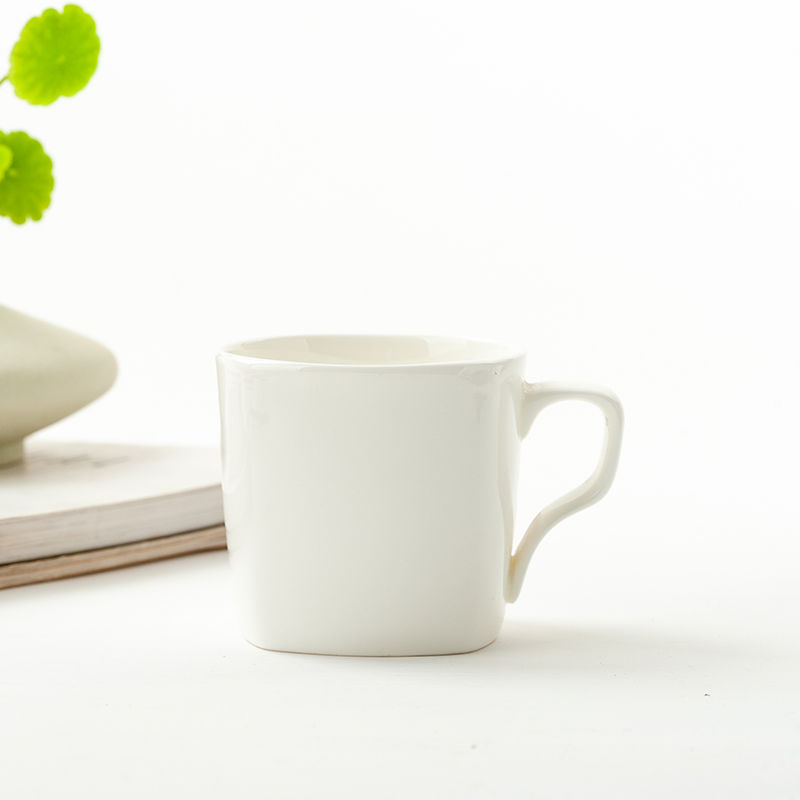 骨瓷小杯子陶瓷品茗杯小茶杯家用创意咖啡杯办公室陶瓷水杯马克杯 纯奶白色-180毫升小方杯