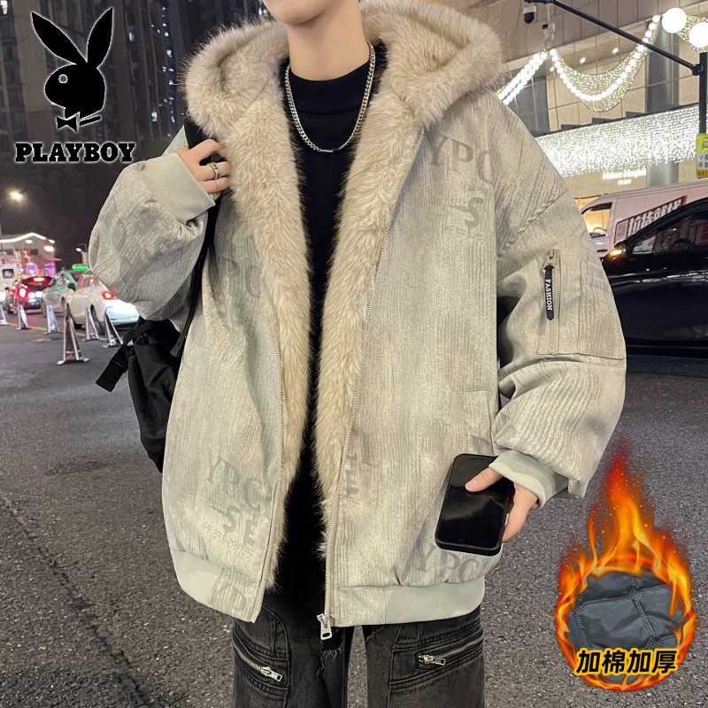 花花公子新款高品质秋冬季青少年加棉加厚棉衣男座山棉服外套_40高清大图