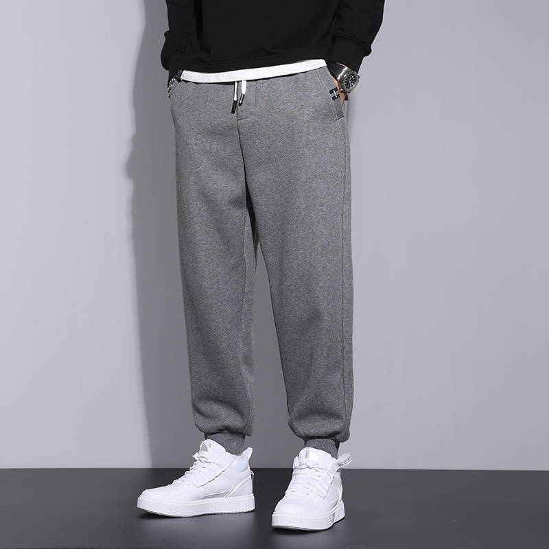 针织卫裤男宽松灰色长裤男士韩版潮流九分束脚篮球跑步休闲运动裤by