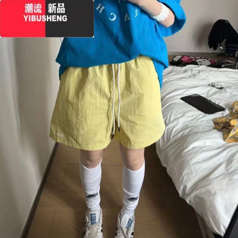 YIBUSHENG国潮牌字母高腰休闲裤女季宽松阔腿原宿风学院休闲百搭五分裤潮高清大图