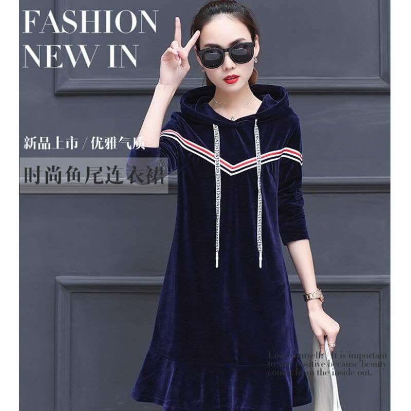 迪鲁奥(DILUAO)孕妇连衣裙秋冬季 新款孕妇连衣裙秋装金丝绒宽松裙摆孕妇裙b855- 蓝色 均码图片