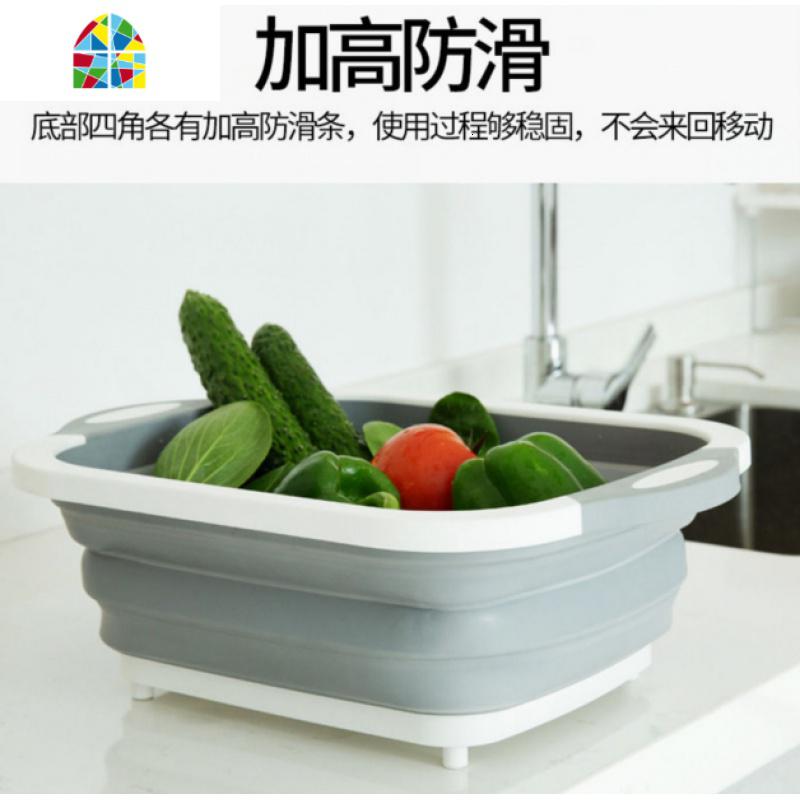 可折叠洗菜盆切菜板厨房家用创意多功能伸缩水果盘砧板 FENGHOU 绿色折叠菜盆菜板带沥水口洗菜篮洗菜篮高清大图