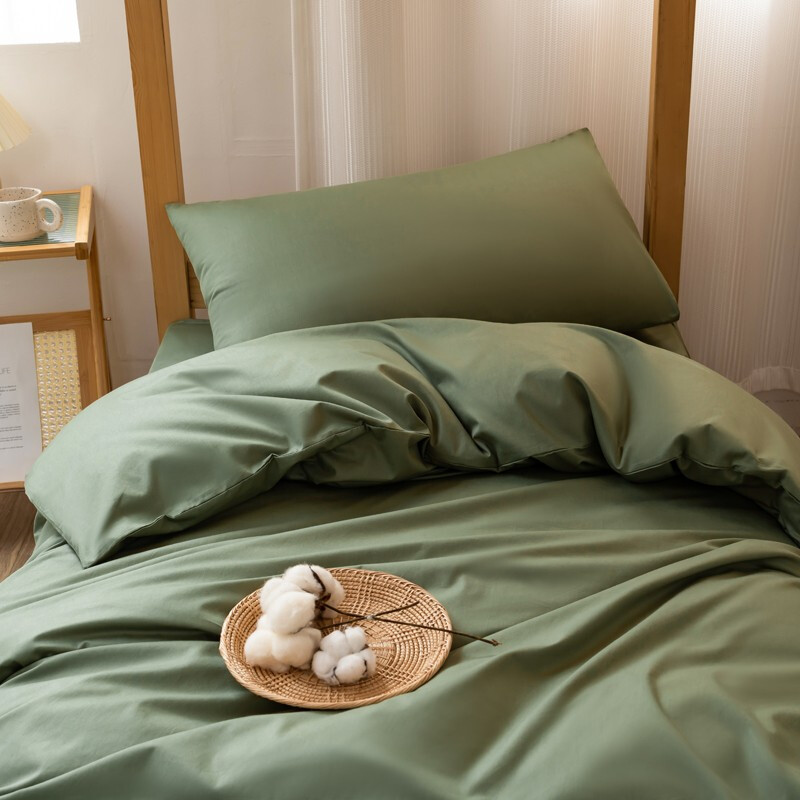 宜沃纯色全棉宿舍寝室卧室3件套4件套纯棉床单被套枕头0.9m1.2米1.5米1.8米床上用品可定制 军绿 YW-0611 1.8米床单款4件套