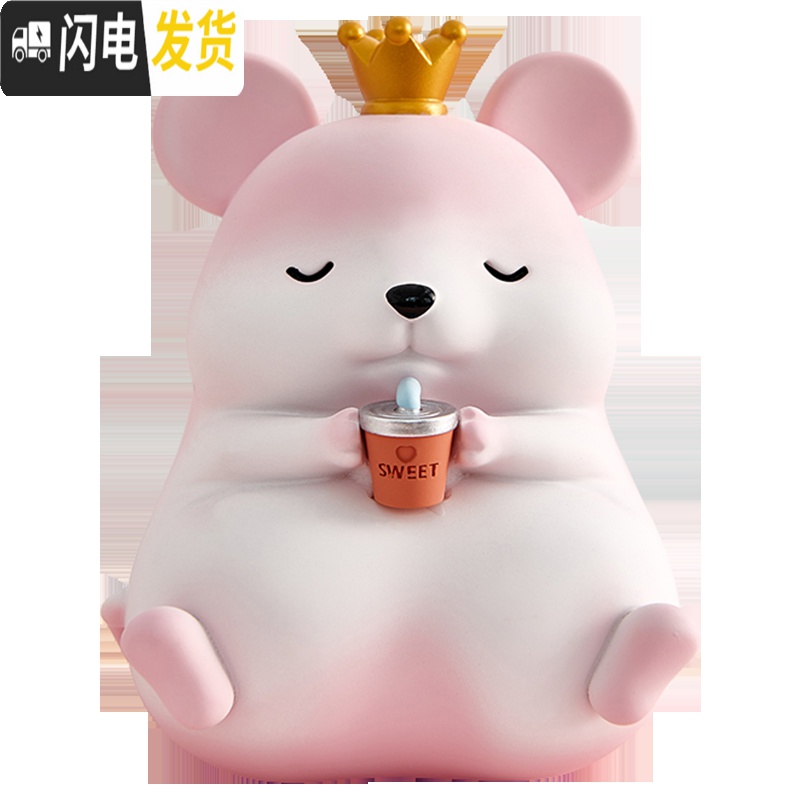 三维工匠存钱罐网红创意大人家用女生可爱储钱罐可存可取少女心ins储蓄罐 仓鼠钱罐-灰色中号高清大图