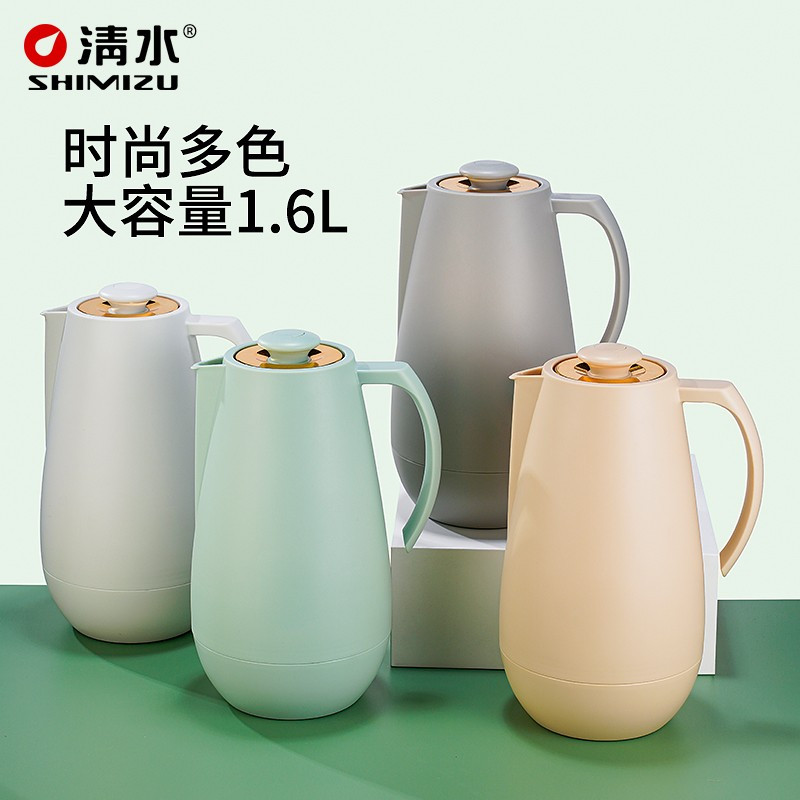 清水保温水壶玻璃内胆大容量家用保温壶热水瓶 1.6L 绿色 SM-1172-160高清大图