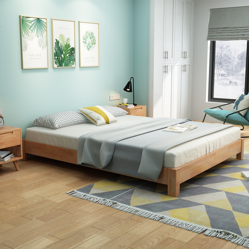 北欧橡木实木矮床1.8米1.5米简约现代白色小户型经济型卧室双人床
