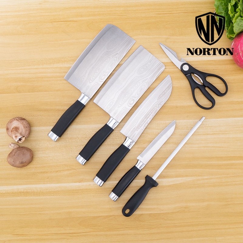 诺顿(NORTON) 5GMJ007 水果刀磨刀棒剪刀斩骨刀菜刀厨师刀刀座 铭匠套刀7件套