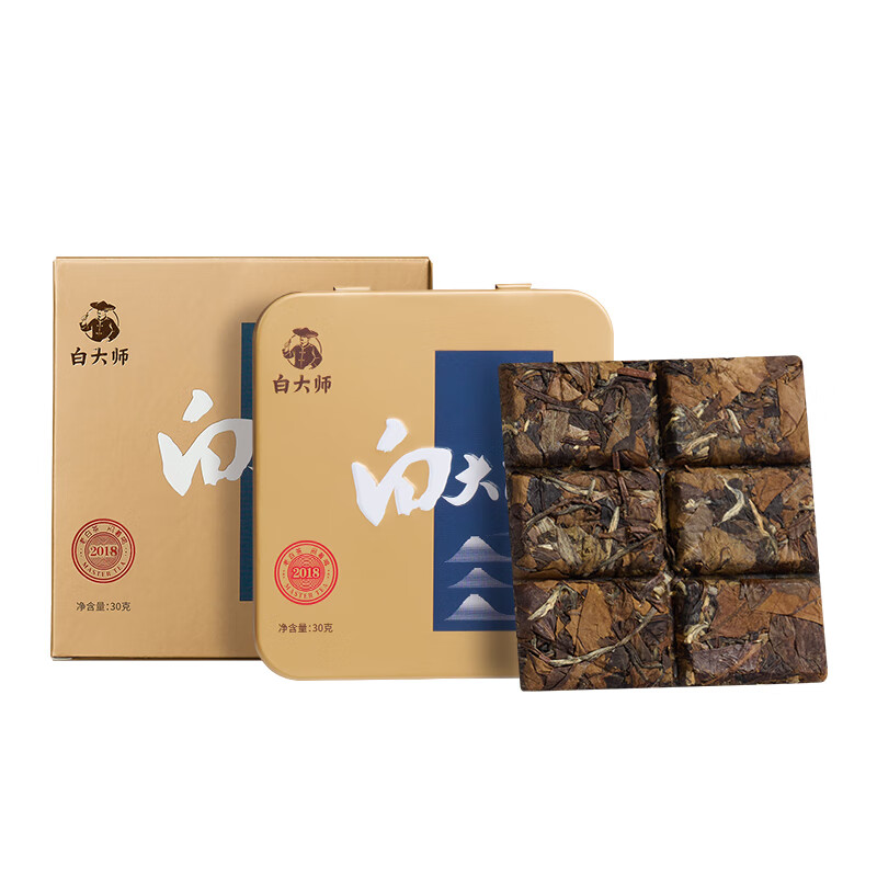 白大师 经典2018年寿眉小方片 福鼎老白茶金属盒 30g高清大图