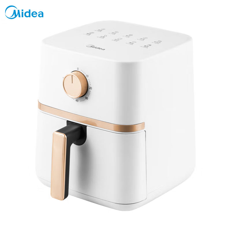美的空气炸锅4.2L大容量旋钮操作无油电炸锅家用智能定时温控薯条炸鸡空炸锅 米白色 4.2L KZE401X9