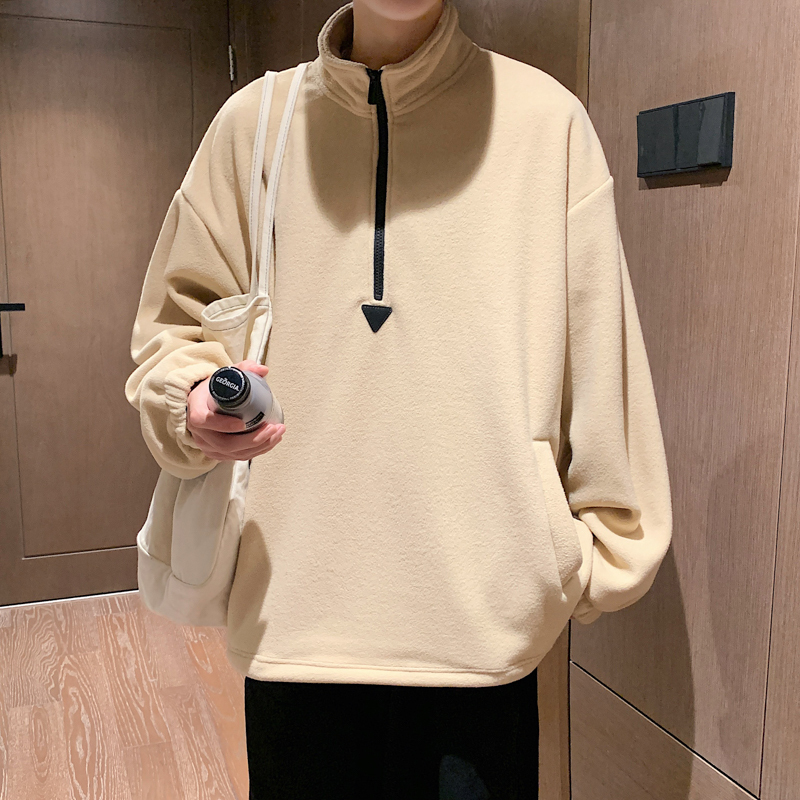 伊夫狼爪(yifulangzhua)摇粒抓绒卫衣高领连帽男2023秋冬季新款纯色套