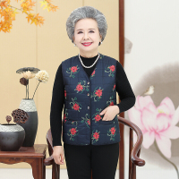 迪鲁奥（DILUAO)中老年女装春秋棉马甲春秋冬装背心女老人坎肩妈妈棉衣马夹奶奶装外套 XL建议95-110斤 蓝色(上衣)