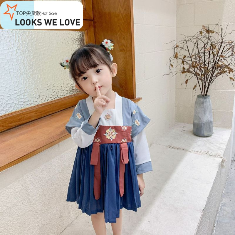 七色王国汉服女童春秋齐腰改良襦裙超仙儿童中国古风连衣裙小童宝宝