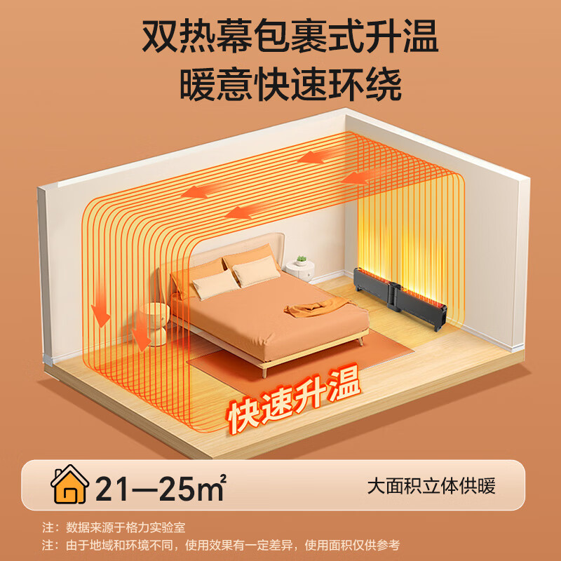 格力(GREE)折叠踢脚线家用大面积电暖器遥控IPX4级防水移动浴室干衣暖风机NJE-X6020B(货期3-6天)