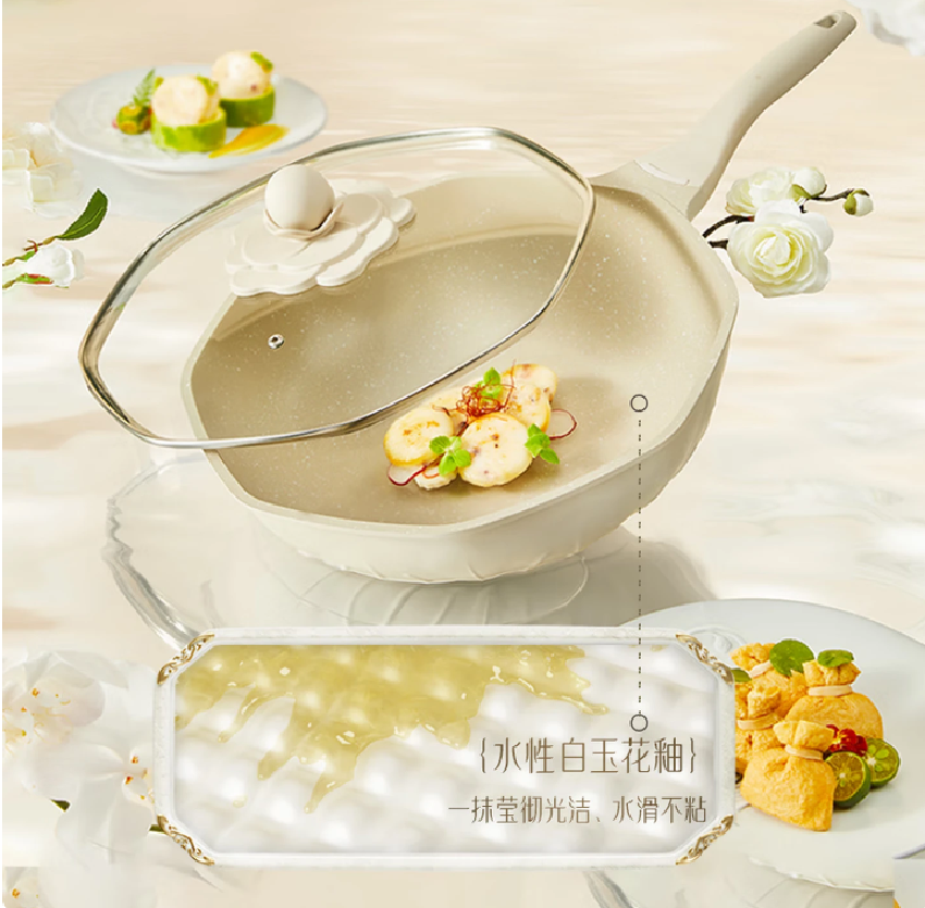 VELOSAN温仑山炖锅汤锅焖焗锅双耳煲锅茶花炒锅 32cm FHLY02-01高清大图