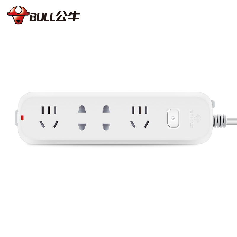 公牛B5220全长1米插座面板多孔插排插长线多用功能家用插位拖接线板电插板带线学生宿舍床头超短线插线板