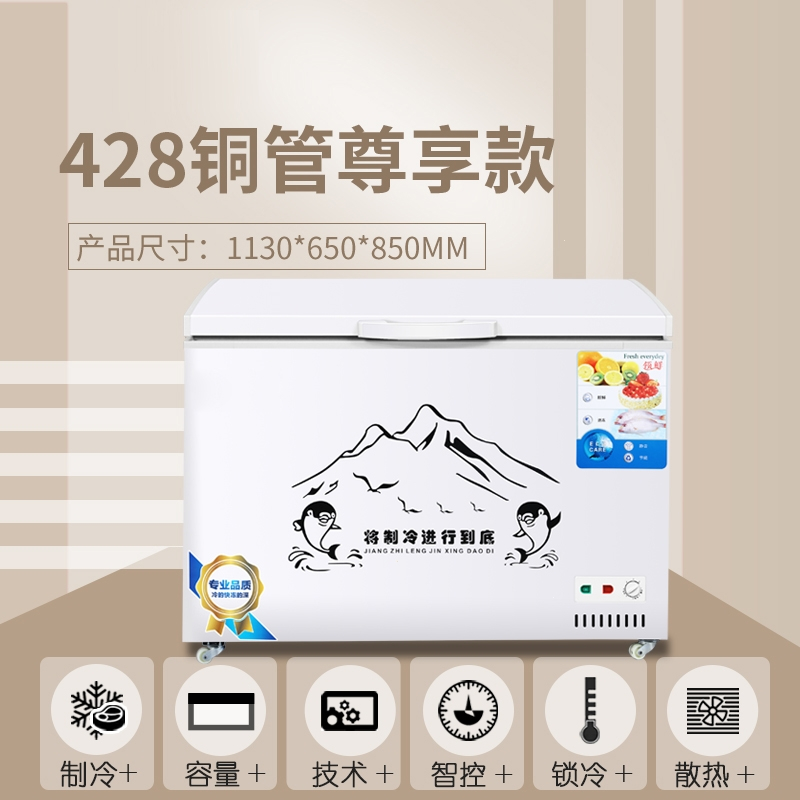 卧式冰柜商用大容量冰箱家用切夫曼冷藏冷冻保鲜双温冷柜展示柜_528铜管单温