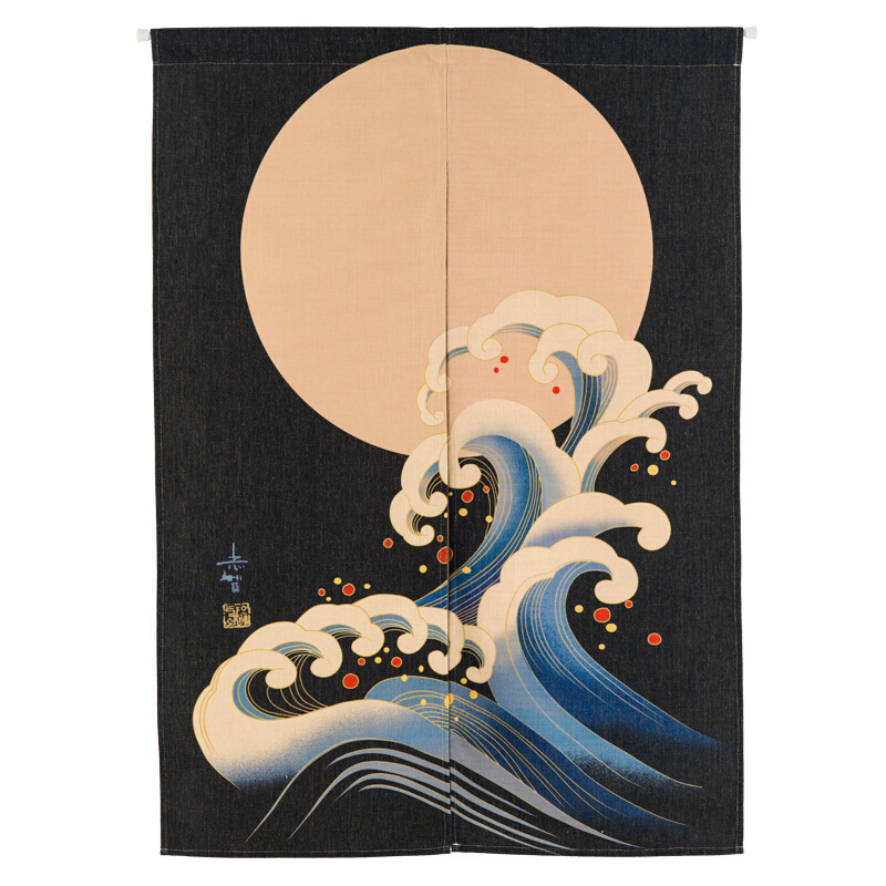 日式和风布艺帘窗帘卫生间隔断帘风水半帘玄关厨房书房卧室布帘海上生明月高120CM帘