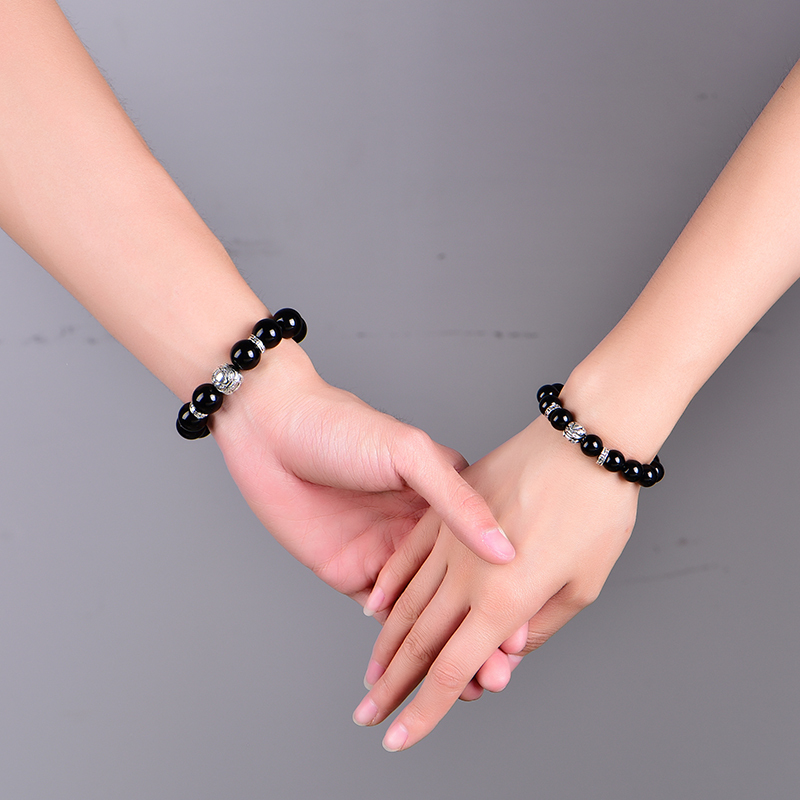 [招财貔貅]男士手链开光晶黑曜石手链男女款貔貅佛珠情侣手串