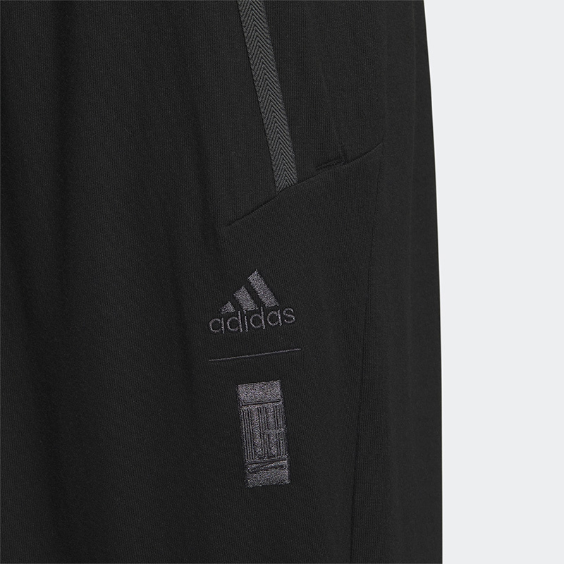 adidas Wj Mh Kn Pnt 纯色Logo刺绣束脚运动长裤 男款 黑色 IA8116