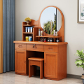 青木川 中式实木梳妆台家用卧室化妆桌1.1米带凳子带镜子带锁床边收纳储物柜一体小户型化妆台梳妆柜 海棠色