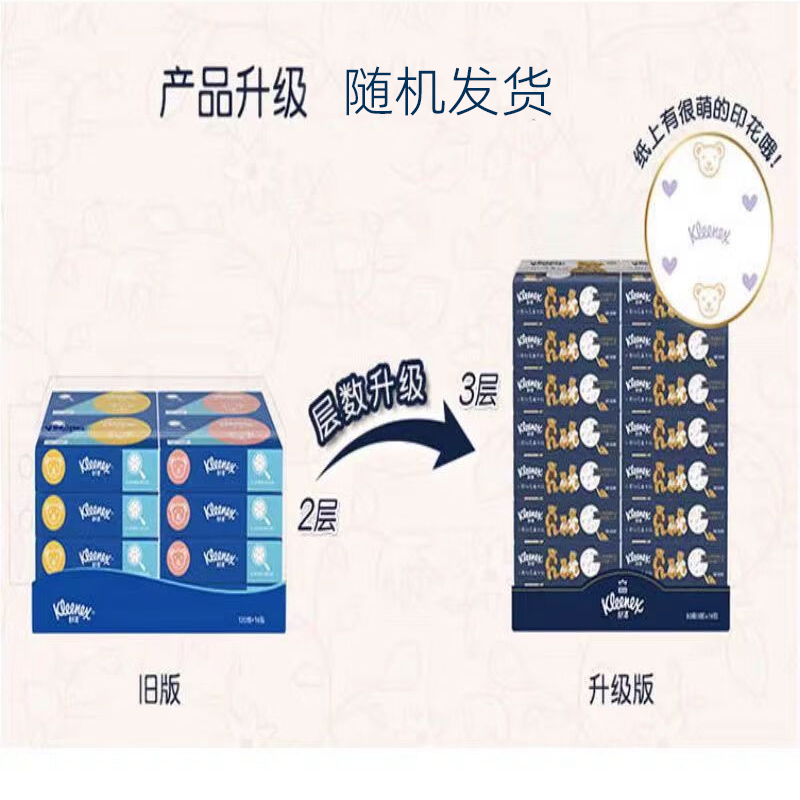 舒洁(Kleenex)抽纸纸巾 小熊印花软抽纸抽 120抽*16包高清大图