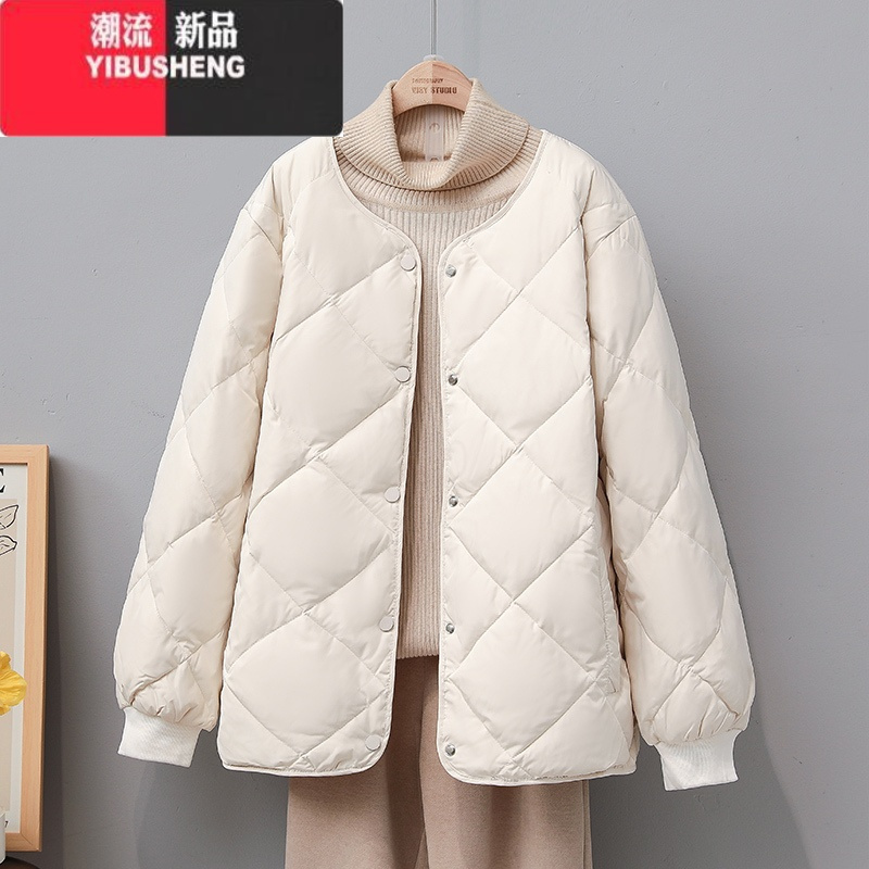 yibusheng2023年新款菱格羽绒服女短款时尚便携保暖小个子外套潮