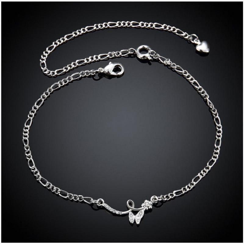 A020 Silver Anklet 气质女脚链镀925纯银饰品防过敏可爱蝴蝶结女送女朋友七夕情人节礼物