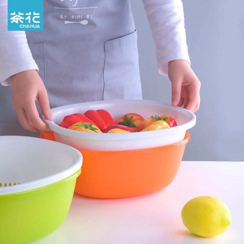 茶花(CHAHUA) 沥水篮塑料 方圆滤水筛篮绿色B35001尺寸:31.3*29.5*11cm高清大图