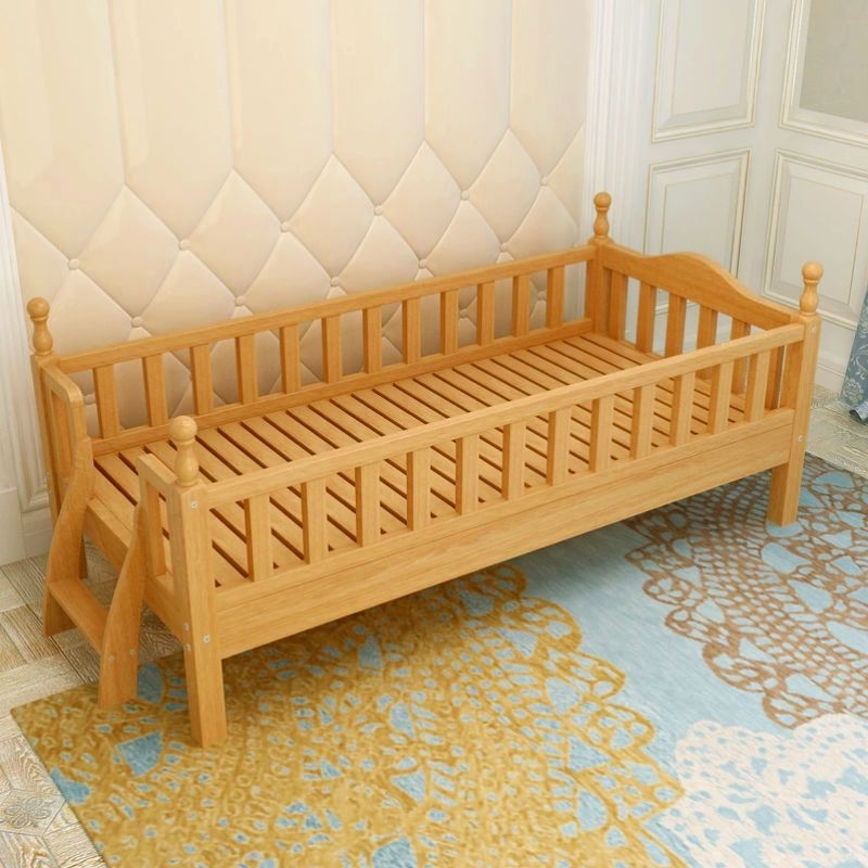 美帮汇全榉木儿童床带护栏实木床小孩拼接床床加宽床定制床单人床 200*100*40四护尾梯或侧梯加厚款 其他不带