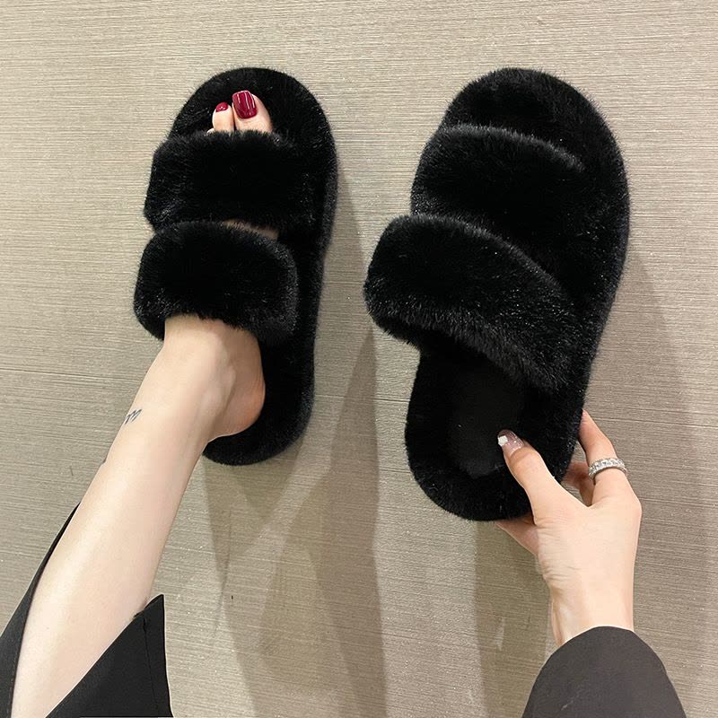 戈佳妮毛毛鞋女外穿2023新款秋冬季时尚外出厚底毛绒茸茸棉拖鞋图片