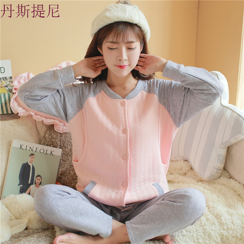 空气层夹棉月子服秋冬季加厚保暖孕妇睡衣产后纯棉哺乳喂奶衣套装