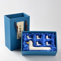 创意陶瓷筷子托筷子架筷枕家用酒店日用手绘鸭子筷托筷架筷垫套装|萌鸭一家(一大五小)礼盒包装
