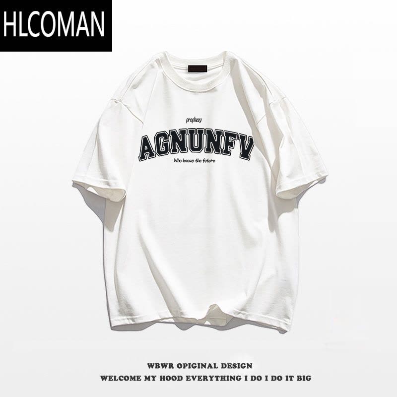 HLCOMANvintage美式个性字母印花短袖男ins潮牌T恤夏季高街宽松上衣图片
