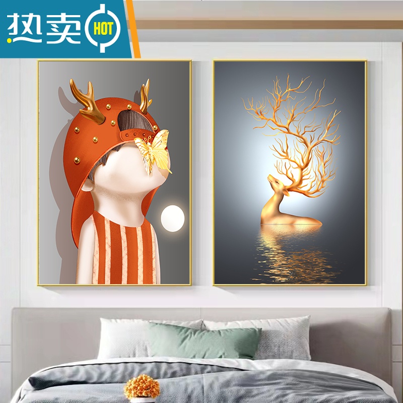 敬平现代简约卧室床头装饰画文艺术人物房间背景墙挂画轻奢风墙面壁画装饰画高清大图