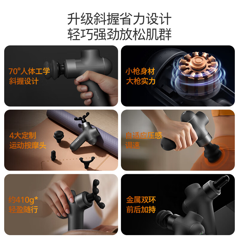 飞利浦(PHILIPS)筋膜枪 肌肉按摩器全身按摩器专业级家用健身肌肉放松仪 颈椎背腿部按摩器节日礼物小钢炮高清大图