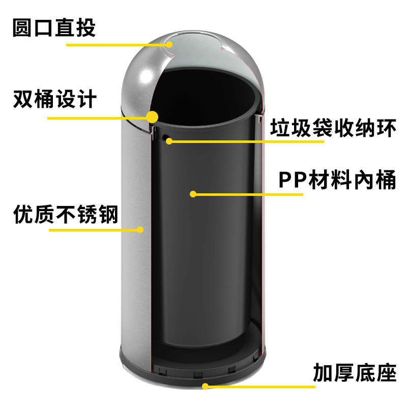 南方GPX-110UX(黑铁烤漆)港式商场垃圾桶酒店星巴克果皮箱户外筒