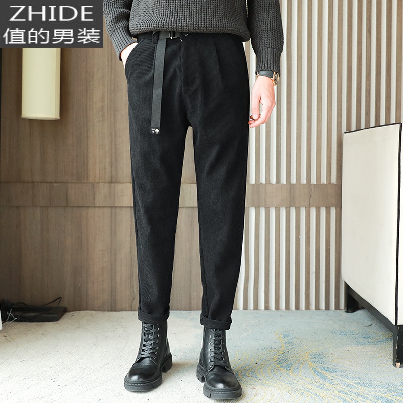 SUNTEK灯芯绒裤子男士韩版潮流春秋季西装长裤百搭休闲西裤修身小脚西裤西裤高清大图